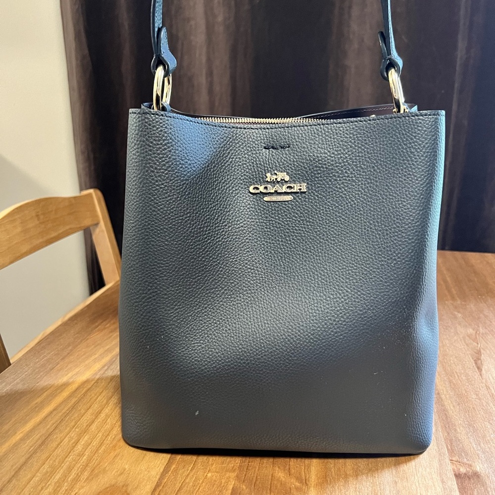 Coach Black Leather Shoulder Bucket Bag with Gold Hardware